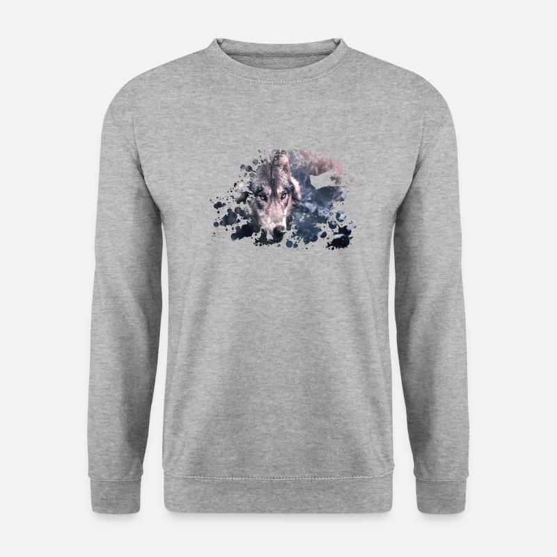 Wolf Farb Splash - Unisex Pullover - Weißgrau meliert