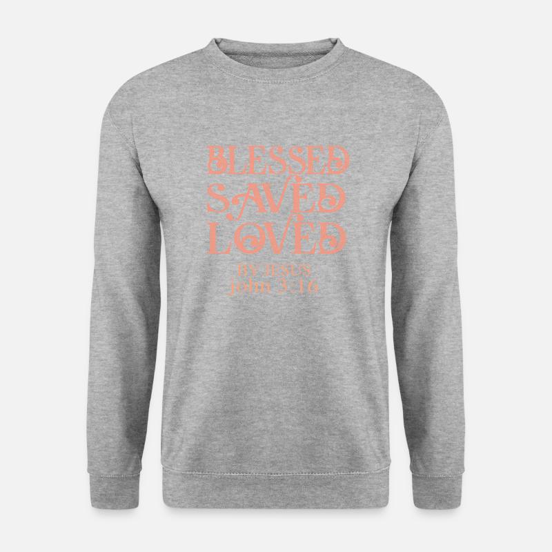 BLESSES SAVED AND LOVED BY JESUS - Unisex Pullover - Weißgrau meliert