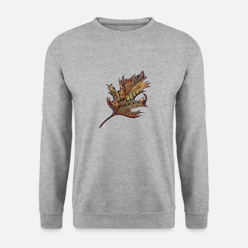 Herbstblatt Doodle Handgemalt - Unisex Pullover - Weißgrau meliert