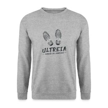 Camino de Santaigo. Jakobsweg. Ultreia T-Shirt Tee - Unisex Pullover - Weißgrau meliert - Vorne - Alina (178cm) & Michal (187cm)