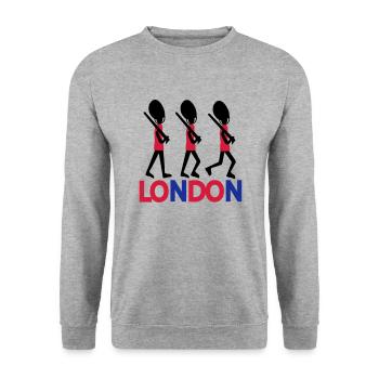 LONDON Text Königin Wache - Unisex Pullover - Weißgrau meliert - Vorne - Alina (178cm) & Michal (187cm)