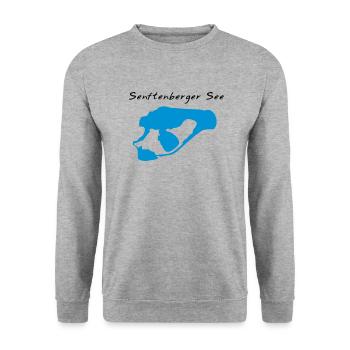 Senftenberger See mit Schriftzug 2 farbig - Unisex Pullover - Weißgrau meliert - Vorne - Alina (178cm) & Michal (187cm)