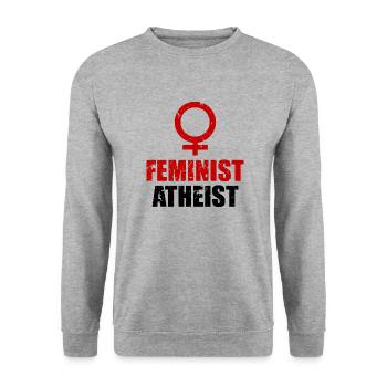 Athéiste Féministe - Sweat-shirt Unisexe - gris chiné - Devant - Alina (178cm) & Michal (187cm)