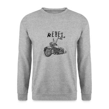 Cooles Motorrad T-Shirt Mit Der Aufschrift Rebel - Unisex Pullover - Weißgrau meliert - Vorne - Alina (178cm) & Michal (187cm)