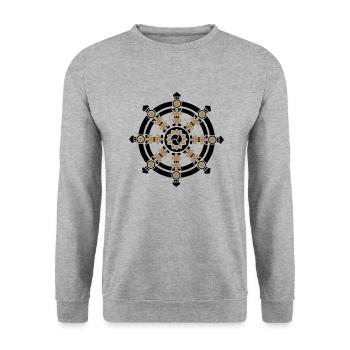 Dharma Rad, Chakra, Buddhismus, Glückssymbol, Yoga - Unisex Pullover - Weißgrau meliert - Vorne - Alina (178cm) & Michal (187cm)