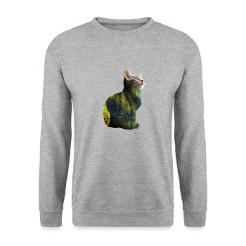 Doppelbelichtung Tiere Katze Natur - Geschenkidee - Unisex Pullover - Weißgrau meliert - Vorne - Alina (178cm) & Michal (187cm)