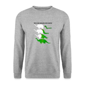 This Is How Dinosaurs Were Created Funny Dino - Sweat-shirt Unisexe - gris chiné - Devant - Alina (178cm) & Michal (187cm)