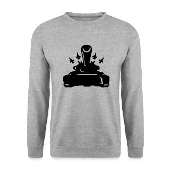 panzer_mit_flugzeugstaffel - Unisex Pullover - Weißgrau meliert - Vorne - Alina (178cm) & Michal (187cm)