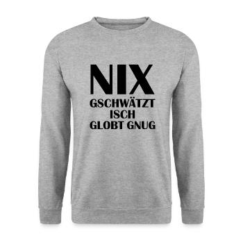 Nix gschwätzt isch globt gnug - Unisex Pullover - Weißgrau meliert - Vorne - Alina (178cm) & Michal (187cm)