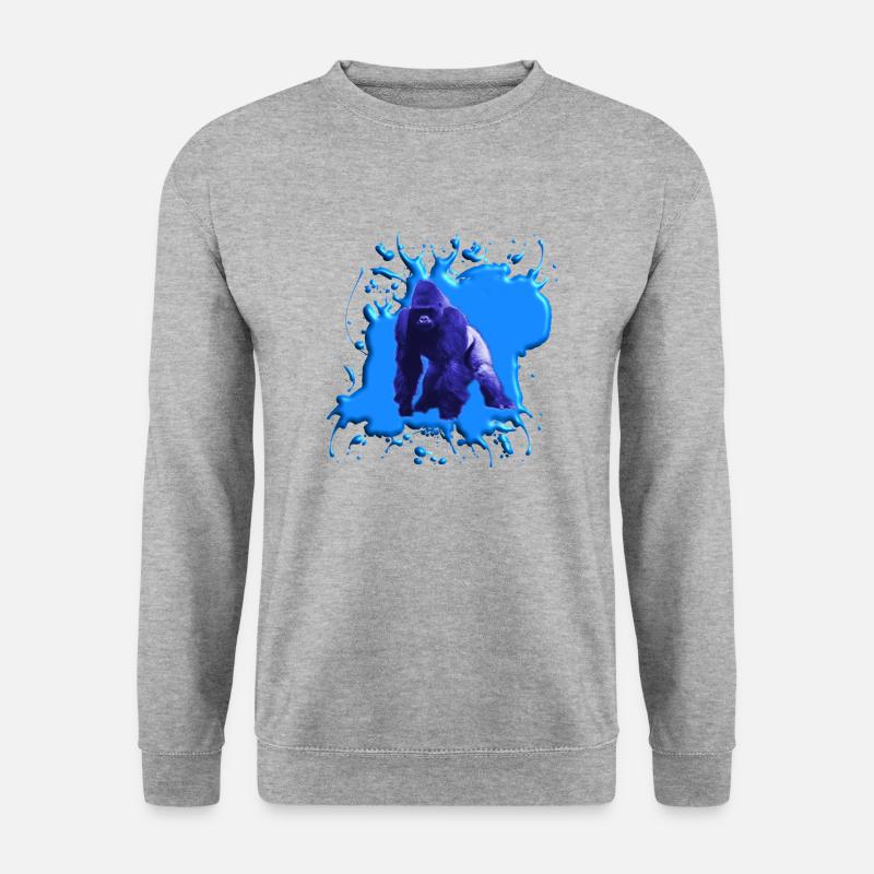 Blauer Gorilla - Unisex Pullover - Weißgrau meliert