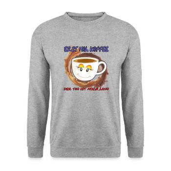 Erst mal Kaffee der Tag ist noch Lang - Spruch - Unisex Pullover - Weißgrau meliert - Vorne - Alina (178cm) & Michal (187cm)