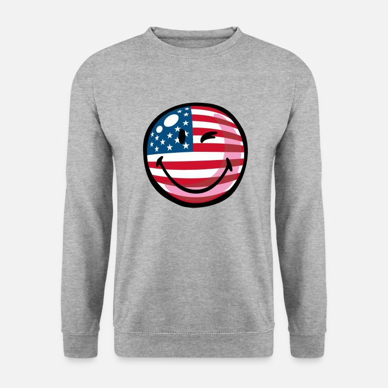 Smiley USA - Unisex Pullover - Weißgrau meliert