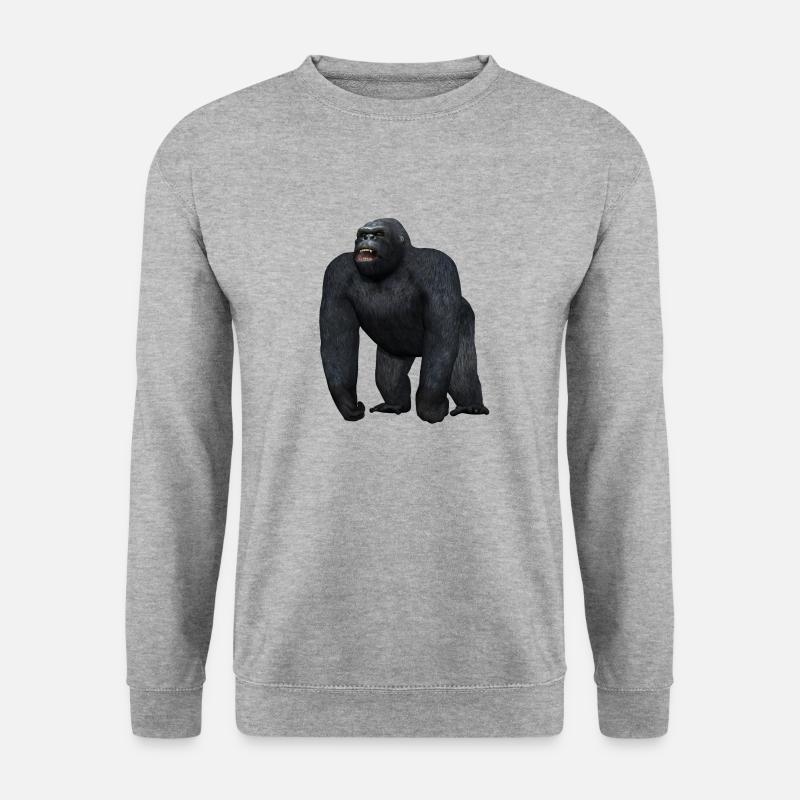 Gorilla in drohender Haltung - Unisex Pullover - Weißgrau meliert
