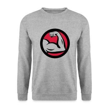 Round Bizeps Muscle Logo - Unisex Pullover - Weißgrau meliert - Vorne - Alina (178cm) & Michal (187cm)