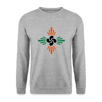 croix basque - lauburu 52 - Sweat-shirt Unisexe - gris chiné - Devant - Alina (178cm) & Michal (187cm)