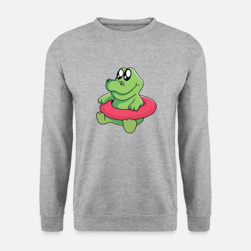 Baby Krokodil lernt schwimmen - Unisex Pullover - Weißgrau meliert