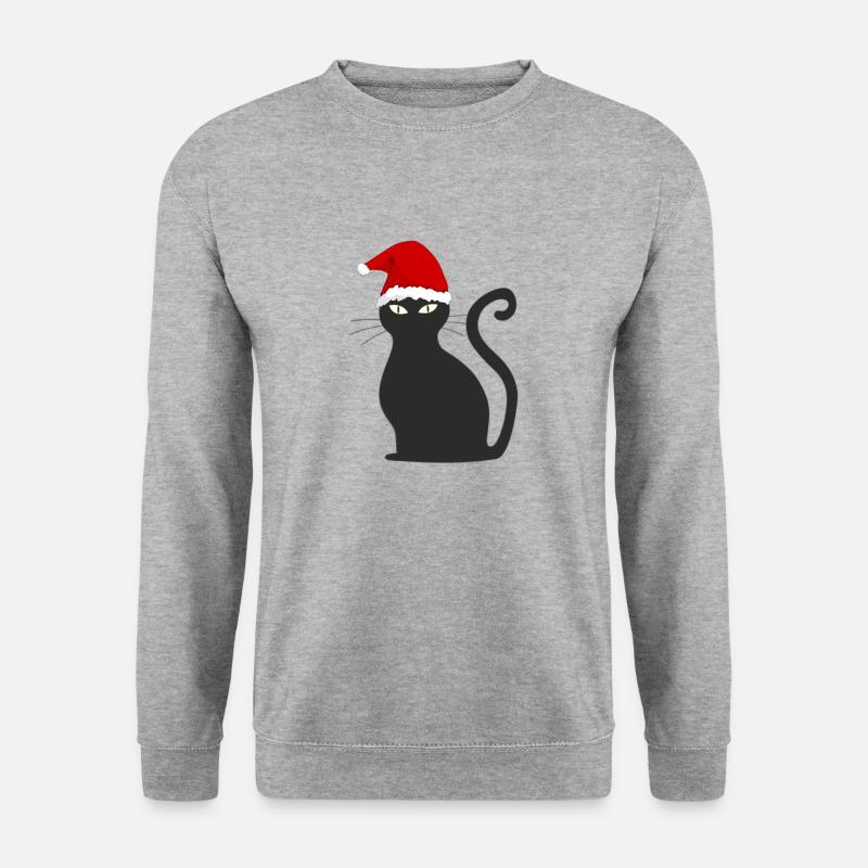 Weihnachten katze mit Zipfelmütze - Unisex Pullover - Weißgrau meliert