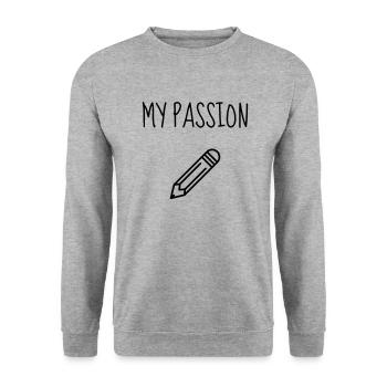 Zeichnung / Zeichner / Drawing / Drawer - Unisex Pullover - Weißgrau meliert - Vorne - Alina (178cm) & Michal (187cm)