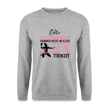 Echte Prinzessinnen kommen im Handball Trikot - Unisex Pullover - Weißgrau meliert - Vorne - Alina (178cm) & Michal (187cm)