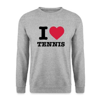 I love tennis heart sport ball raquette player - Sweat-shirt Unisexe - gris chiné - Devant - Alina (178cm) & Michal (187cm)