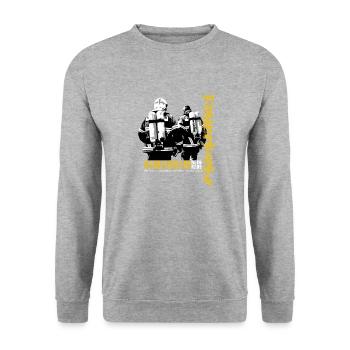 Feuerwehr I Gemeinsam Rein Gemeinsam Raus - Unisex Pullover - Weißgrau meliert - Vorne - Alina (178cm) & Michal (187cm)
