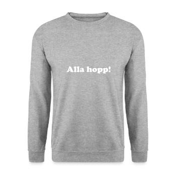 Alla hopp! - Geschenk - Unisex Pullover - Weißgrau meliert - Vorne - Alina (178cm) & Michal (187cm)