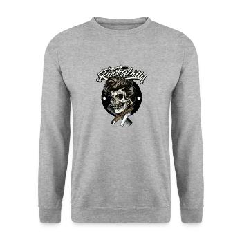 Rockabilly Skull - Unisex Pullover - Weißgrau meliert - Vorne - Alina (178cm) & Michal (187cm)