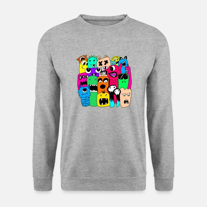 MONSTER DOODLE - Unisex Pullover - Weißgrau meliert
