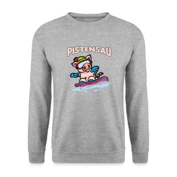 Pistensau - Skifahren - Snowboaden - Apres Ski - Unisex Pullover - Weißgrau meliert - Vorne - Alina (178cm) & Michal (187cm)