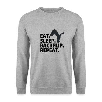 GYMNASTICS: eat,backflip,sleep,repeat - Unisex Sweatshirt - salt & pepper - Front - Alina (178cm) & Michal (187cm)