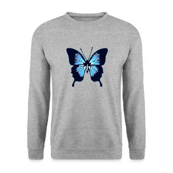 Blauer Schmetterling - Unisex Pullover - Weißgrau meliert - Vorne - Alina (178cm) & Michal (187cm)
