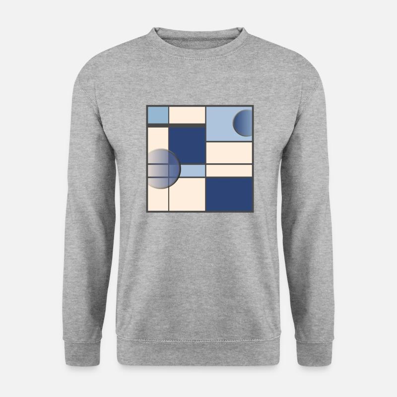 Mondrianstyle in Blau - Unisex Pullover - Weißgrau meliert