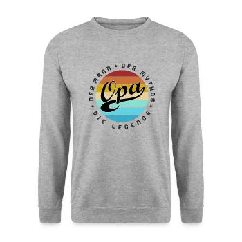 Retro Color Opa -schwarz Text- Großeltern Geschenk - Unisex Pullover - Weißgrau meliert - Vorne - Alina (178cm) & Michal (187cm)