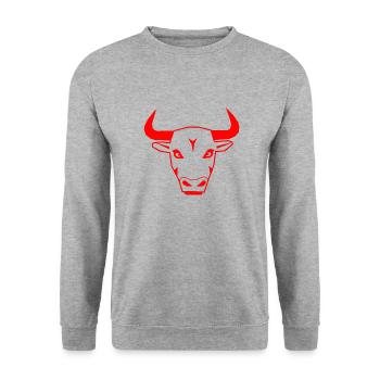Bull in red - Unisex Pullover - Weißgrau meliert - Vorne - Alina (178cm) & Michal (187cm)