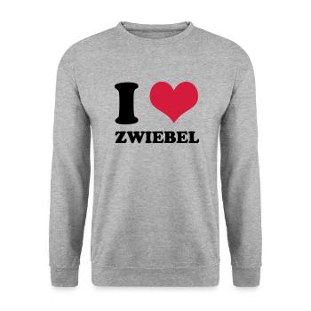 I Love Zwiebel - Unisex Pullover - Weißgrau meliert - Vorne - Alina (178cm) & Michal (187cm)
