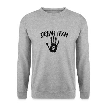 Dream Team Hunde Hundeliebe Dog Doglover Shirt - Unisex Pullover - Weißgrau meliert - Vorne - Alina (178cm) & Michal (187cm)
