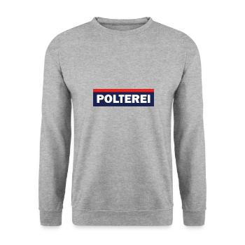 Polterei Geschenk Österreich Lederhose - Unisex Pullover - Weißgrau meliert - Vorne - Alina (178cm) & Michal (187cm)