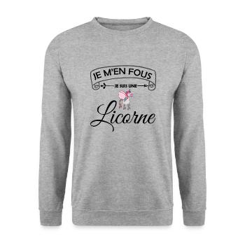 Je M'en Fous, Je Suis Une Licorne - Sweat-shirt Unisexe - gris chiné - Devant - Alina (178cm) & Michal (187cm)