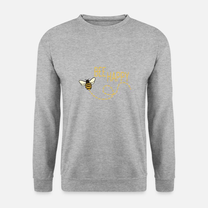 Bee happy Biene Imker Imkerei Honigwabe - Unisex Pullover - Weißgrau meliert