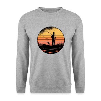 Angler at sea with his fishing rod gift - Unisex Sweatshirt - salt & pepper - Front - Alina (178cm) & Michal (187cm)