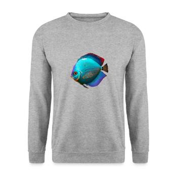 Diskusfisch Buntbarsch Aquarianer Aquaristik Fisch - Unisex Pullover - Weißgrau meliert - Vorne - Alina (178cm) & Michal (187cm)