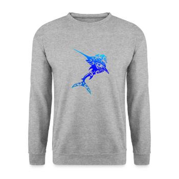 Maori Schwertfisch Polynesien Tribal Tattoo Gift - Unisex Pullover - Weißgrau meliert - Vorne - Alina (178cm) & Michal (187cm)