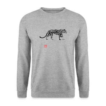 Schneeleopard - Unisex Pullover - Weißgrau meliert - Vorne - Alina (178cm) & Michal (187cm)