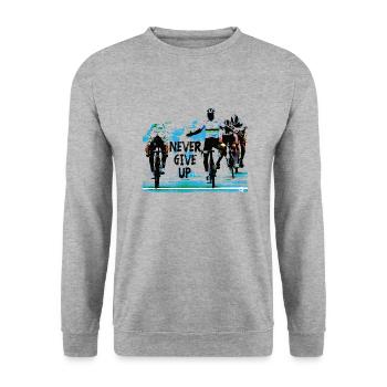 Gib niemals auf - Radfahren - Unisex Pullover - Weißgrau meliert - Vorne - Alina (178cm) & Michal (187cm)