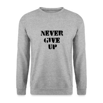 Never give up - Sweat-shirt Unisexe - gris chiné - Devant - Alina (178cm) & Michal (187cm)