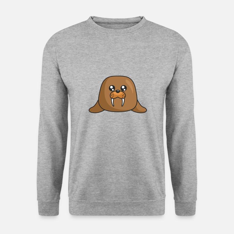 Braunes Walross - Unisex Pullover - Weißgrau meliert