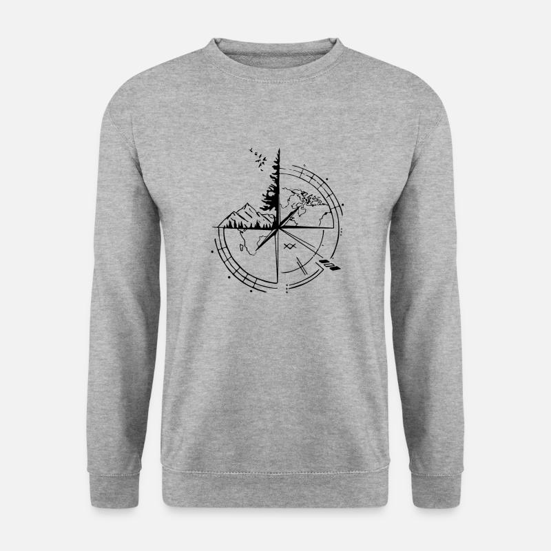 Kompass, Reisen& Berge - Unisex Pullover - Weißgrau meliert