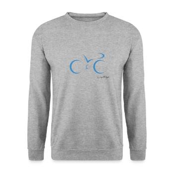 Blaues Fahrradlogo - Unisex Pullover - Weißgrau meliert - Vorne - Alina (178cm) & Michal (187cm)