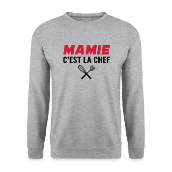 mamie c'est la chef - humour mamie cuisine - Sweat-shirt Unisexe - gris chiné - Devant - Alina (178cm) & Michal (187cm)