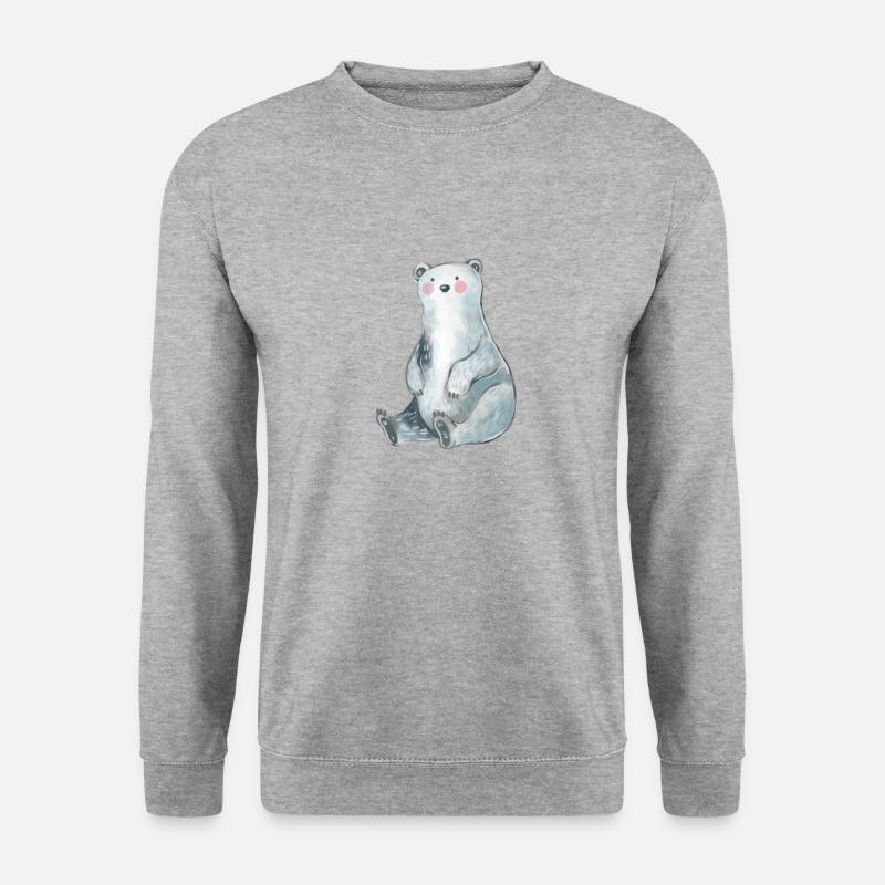 Niedliches Bären Design - Unisex Pullover - Weißgrau meliert